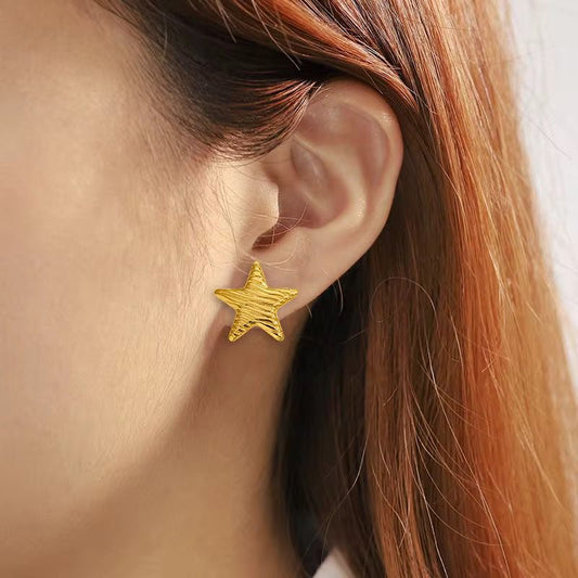 Stainless Steel Star Golden Korean Imitation Earrings – Chic & Affordable Styles