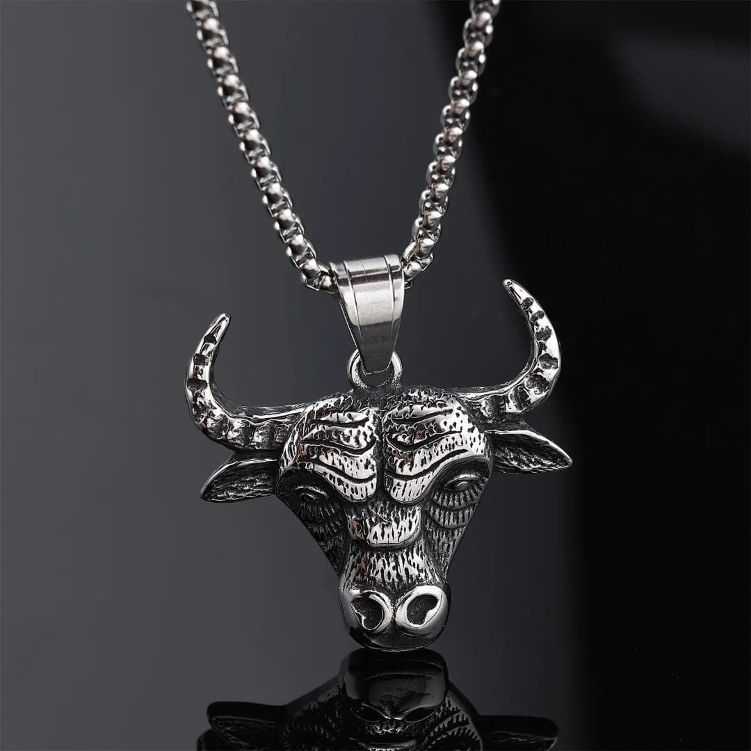 Frolics India Men's Bull Head Pendant Necklace with 24-Inch Stainless Steel Chain