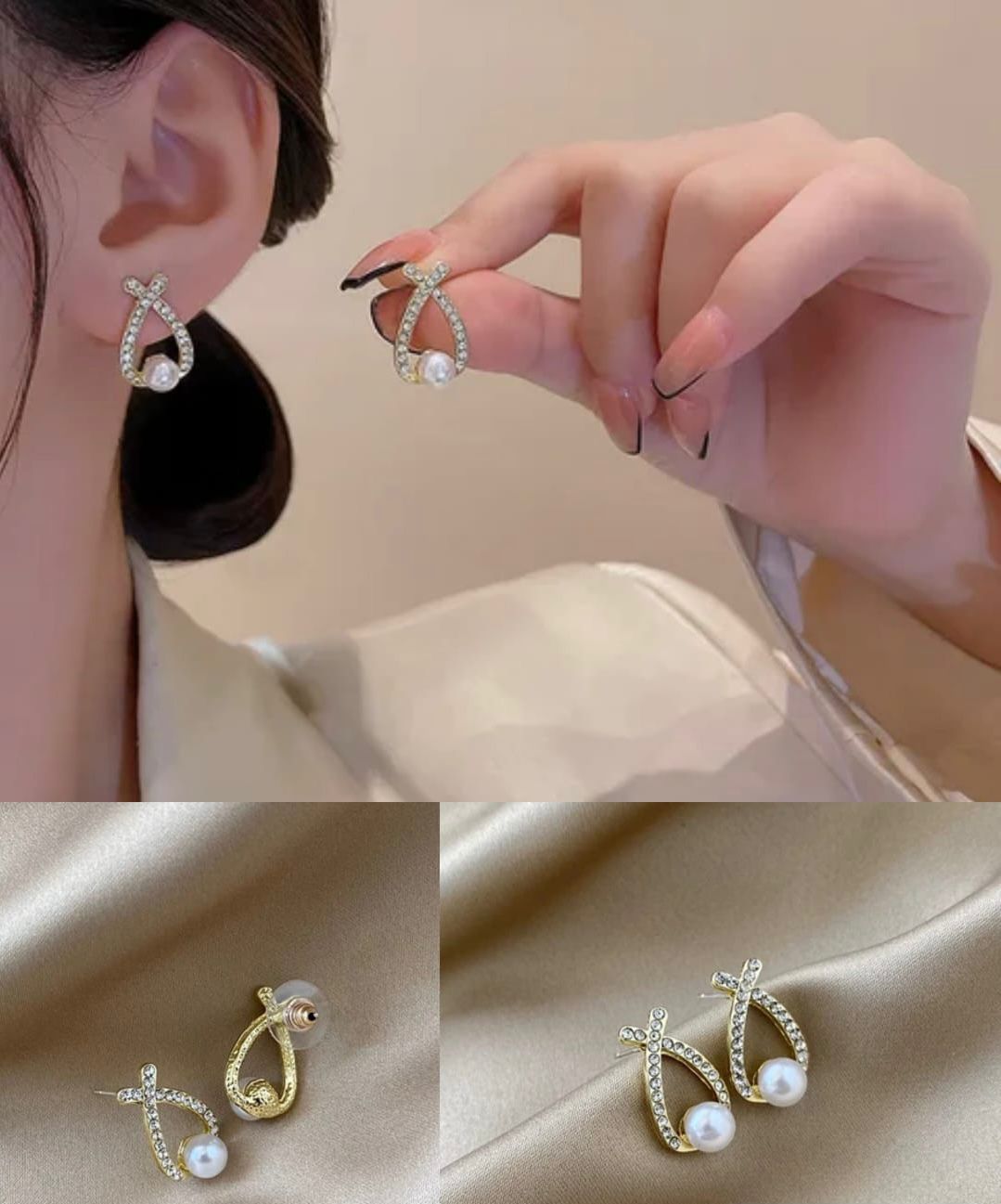 Knot Style AD Stones Studded Korean Push Plugs Stud Earrings